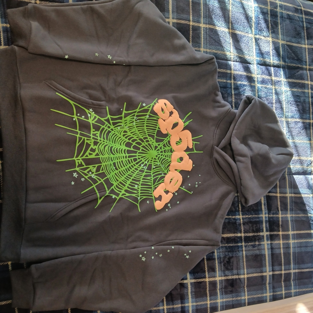 Gray Hoodie with Green and Orange Design